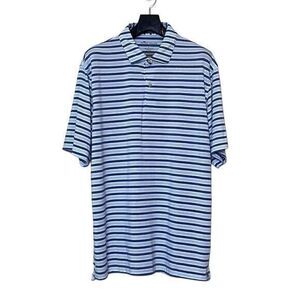 Peter Millar Seaside Striped Polo Shirt Mens Large Blue White Lightweight‎ Golf